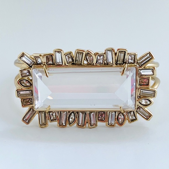 ALEXIS BITTAR • NEW Gold & white Oversized Crystal Framed Baguette Cuff Bracelet - Picture 2 of 13